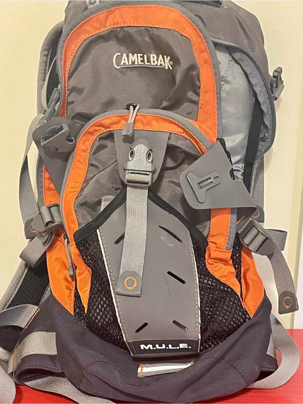 CamelBak Mule Men’s Hydration Backpack – Gray with Orange Accents